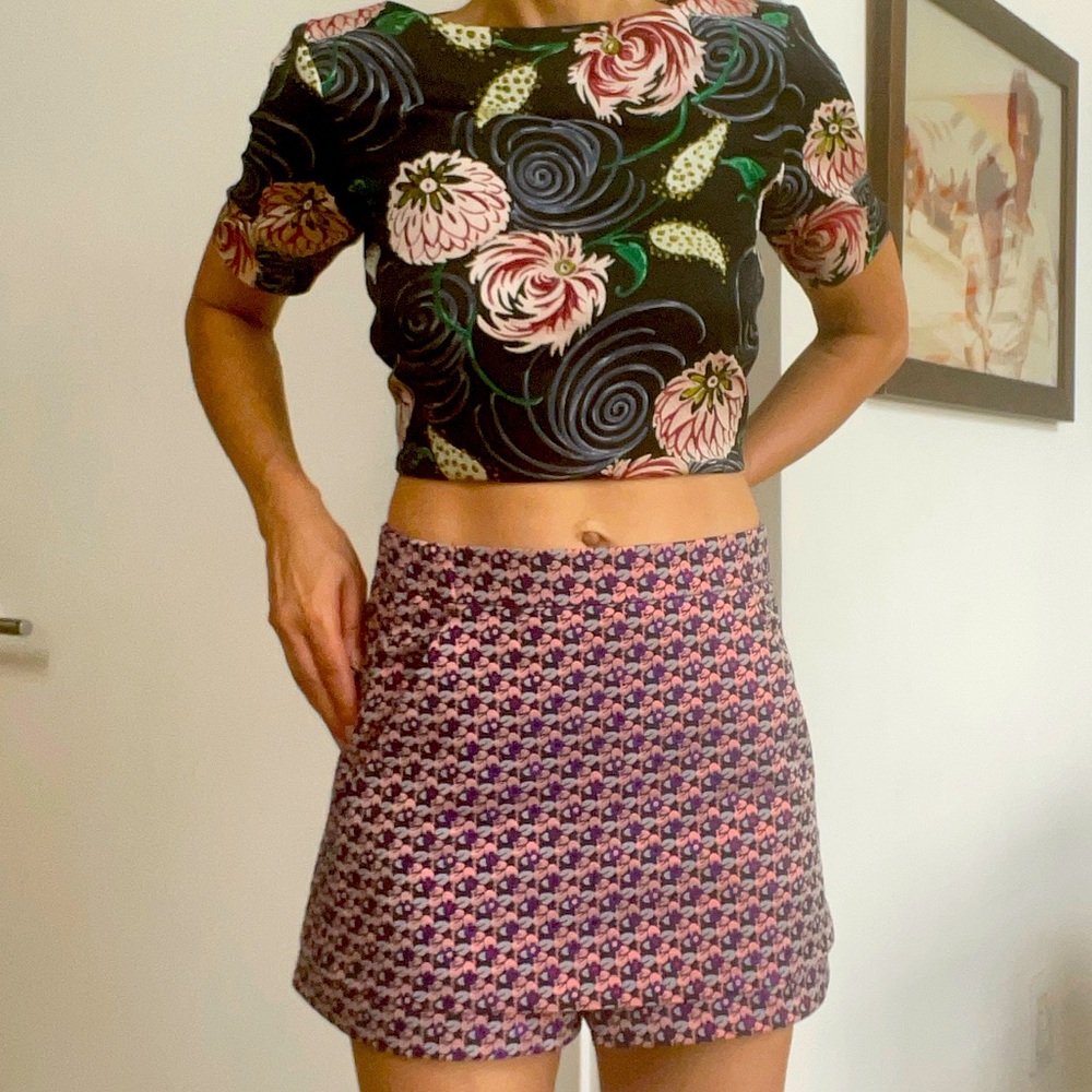 MAJE Jacquard Skirt Women's (EU) 36 Short Skort Flowers Print Pockets Back Zip